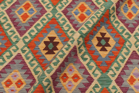 handmade Geometric Kilim Blue Rust Hand-Woven RECTANGLE 100% WOOL area rug 6 x 8