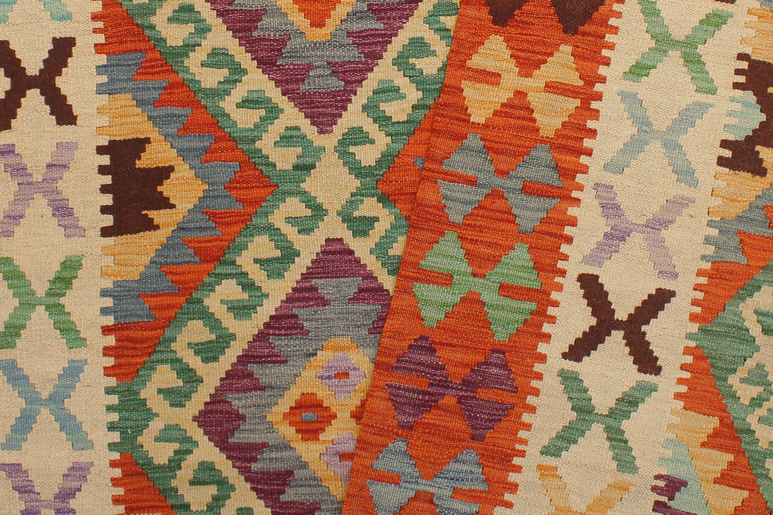 handmade Geometric Kilim Blue Rust Hand-Woven RECTANGLE 100% WOOL area rug 6 x 8