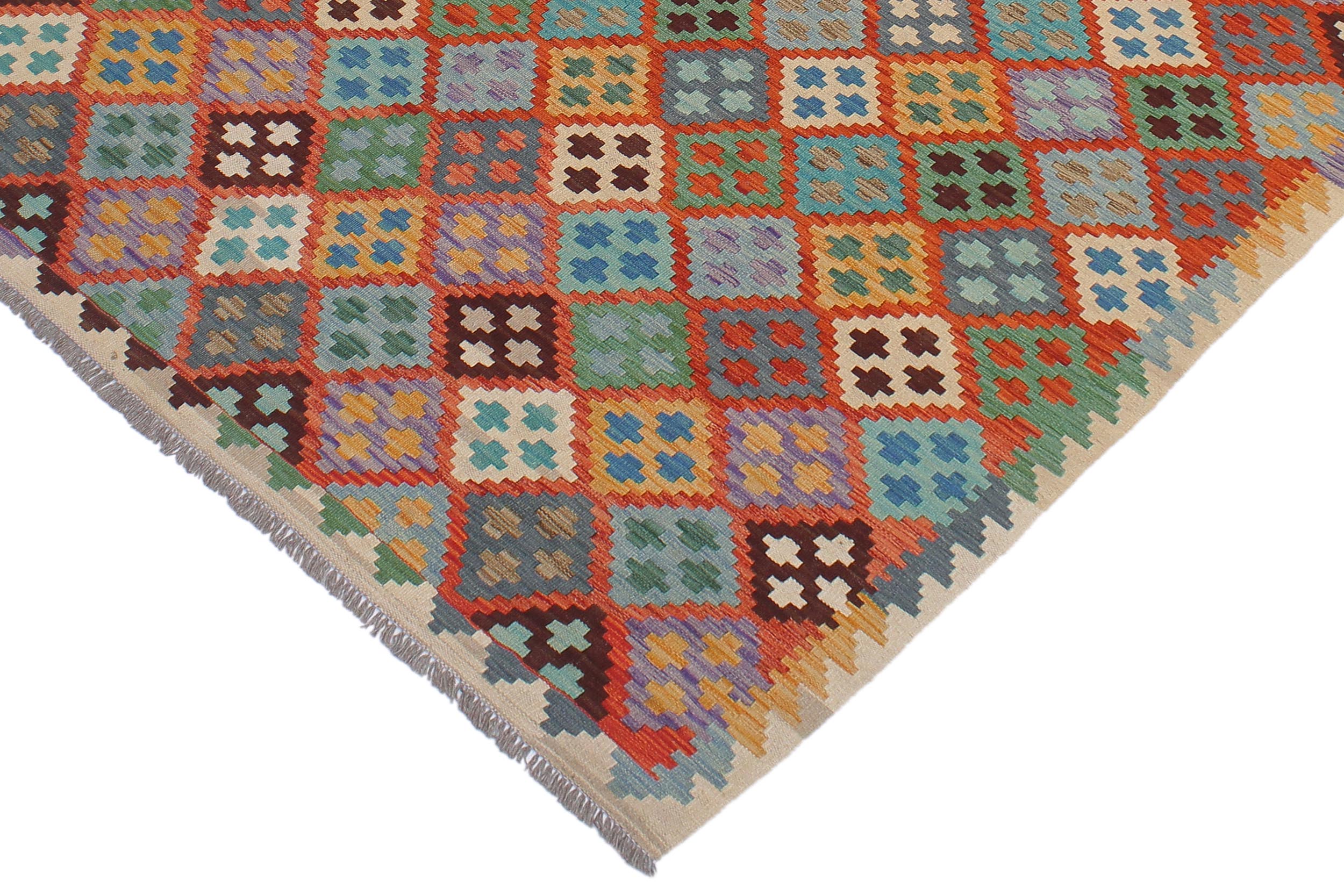handmade Geometric Kilim Rust Beige Hand-Woven RECTANGLE 100% WOOL area rug 6 x 8