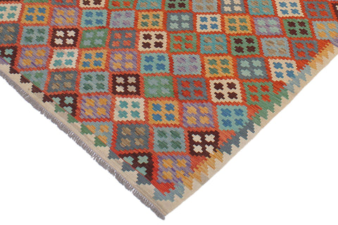 handmade Geometric Kilim Rust Beige Hand-Woven RECTANGLE 100% WOOL area rug 6 x 8