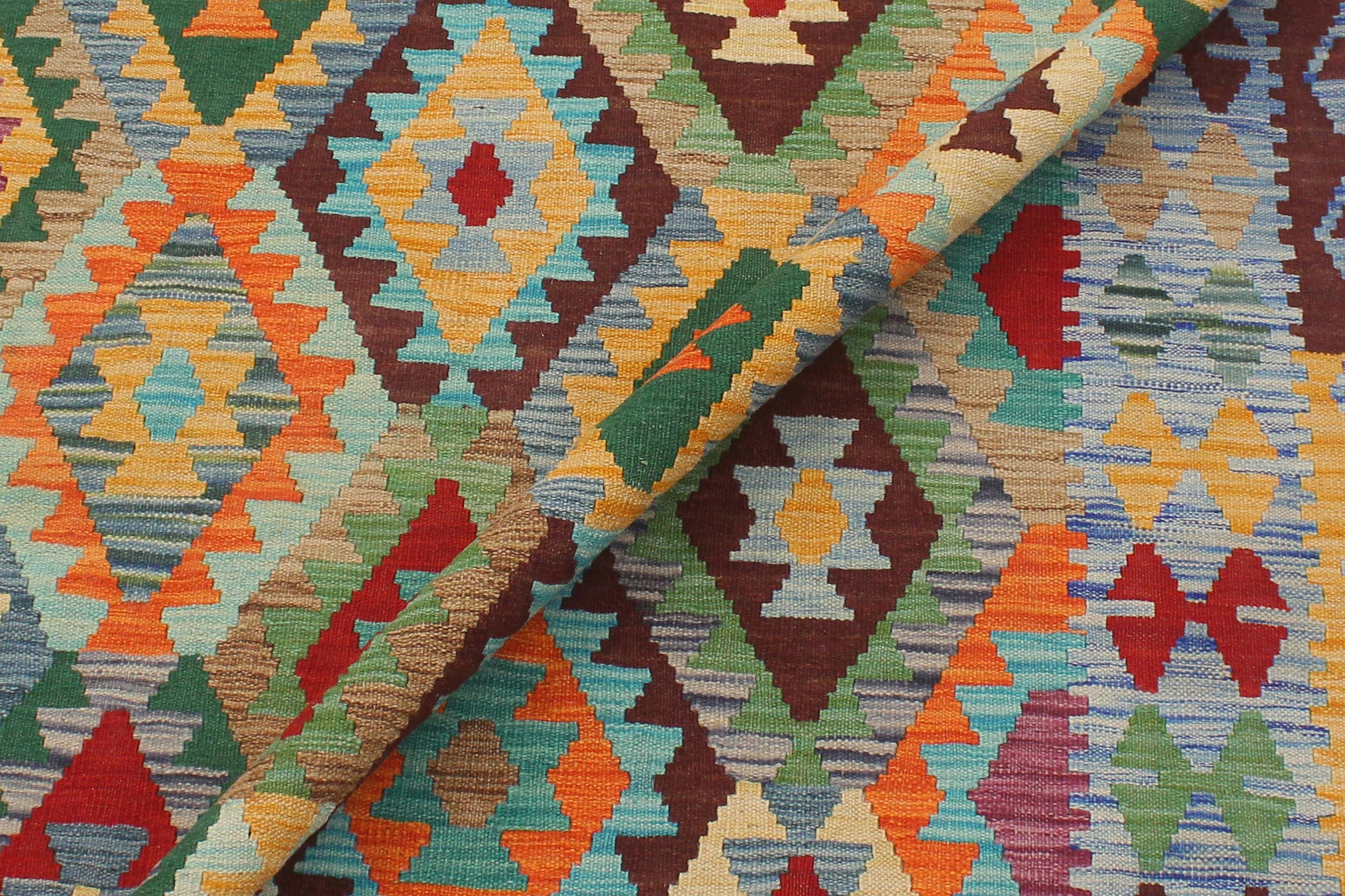 handmade Geometric Kilim Red Blue Hand-Woven RECTANGLE 100% WOOL area rug 6 x 8