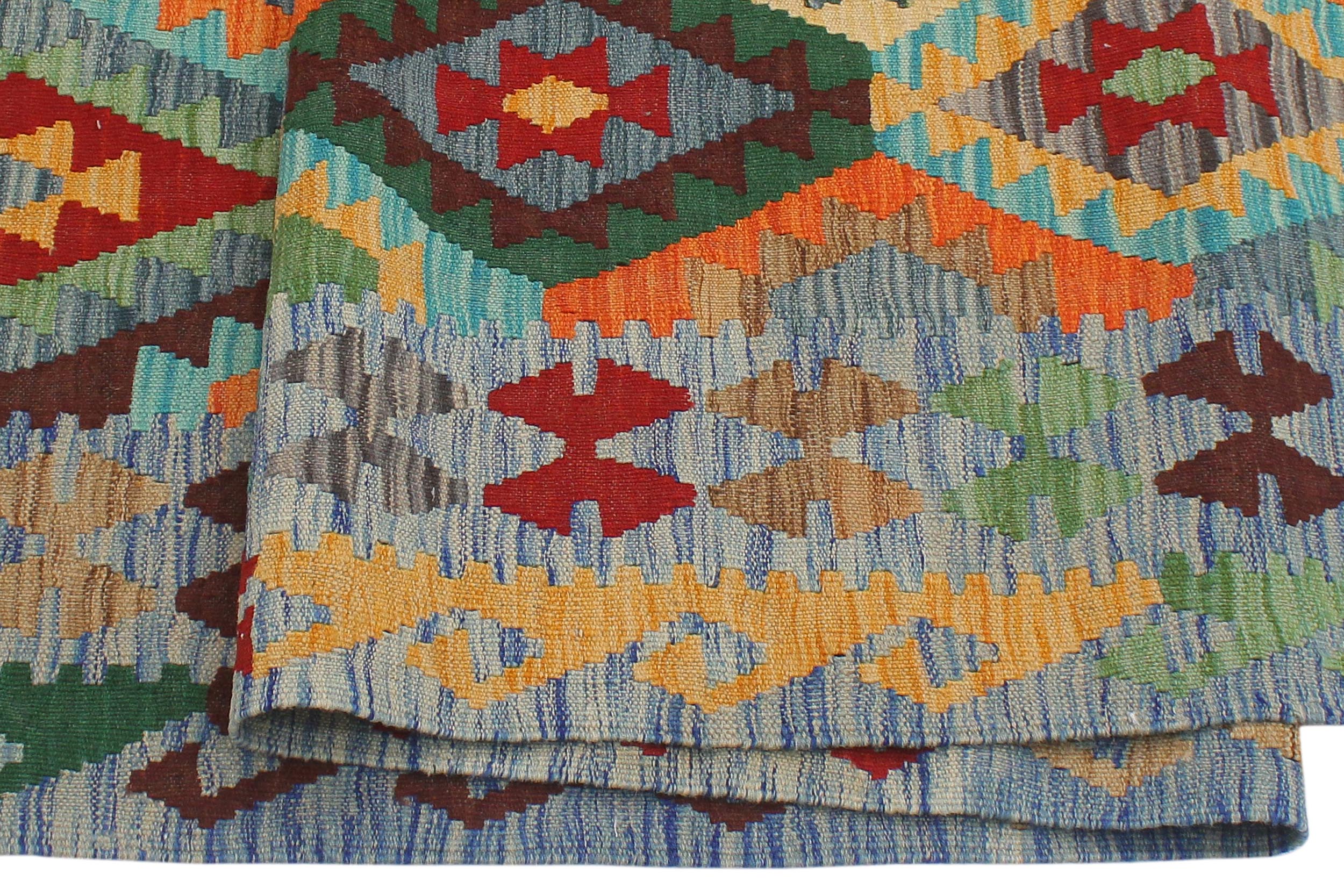 handmade Geometric Kilim Red Blue Hand-Woven RECTANGLE 100% WOOL area rug 6 x 8