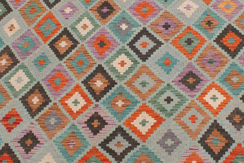 handmade Geometric Kilim Blue Rust Hand-Woven RECTANGLE 100% WOOL area rug 6 x 8