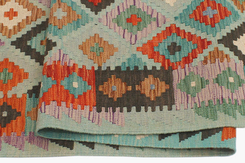 handmade Geometric Kilim Blue Rust Hand-Woven RECTANGLE 100% WOOL area rug 6 x 8