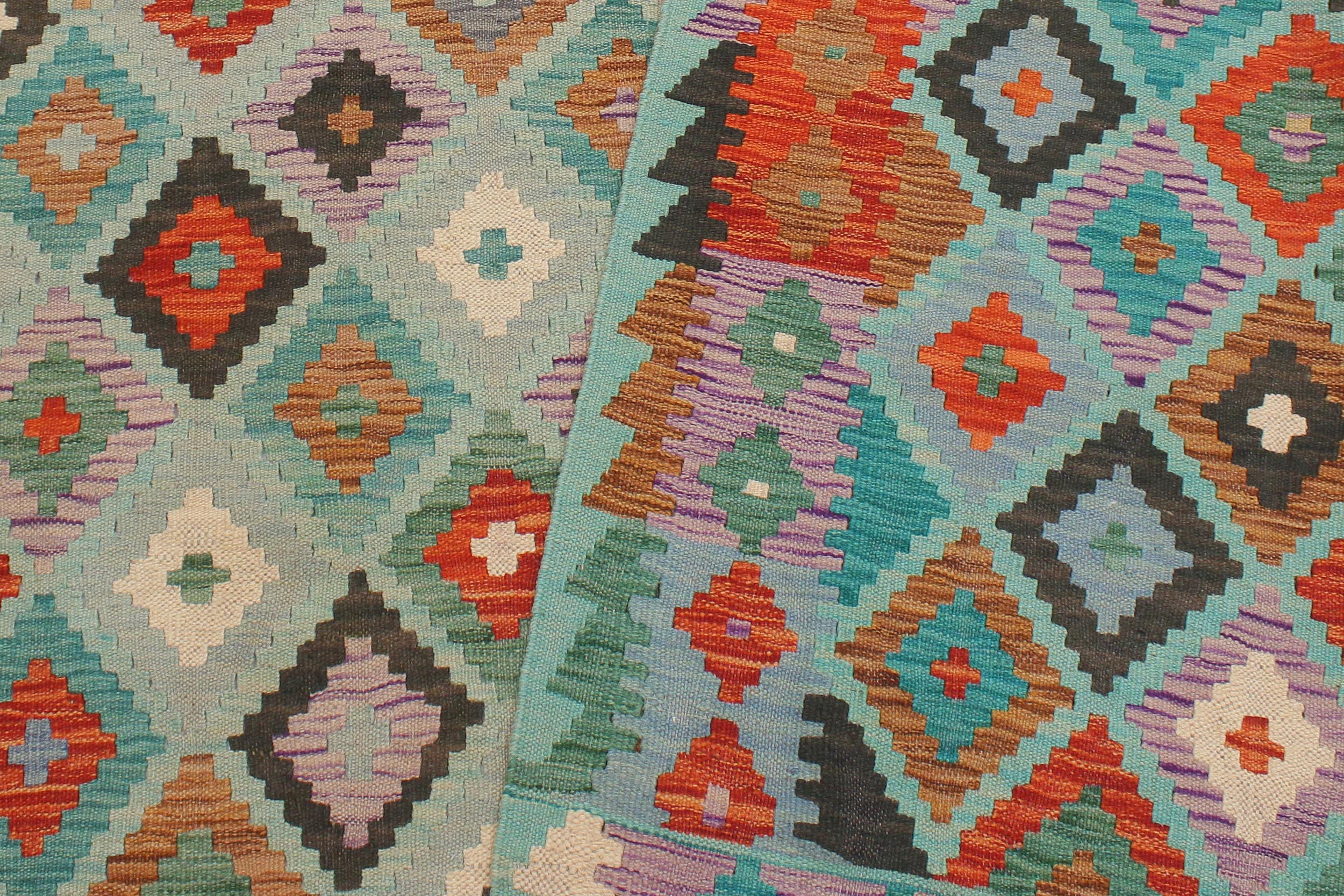 handmade Geometric Kilim Blue Rust Hand-Woven RECTANGLE 100% WOOL area rug 6 x 8