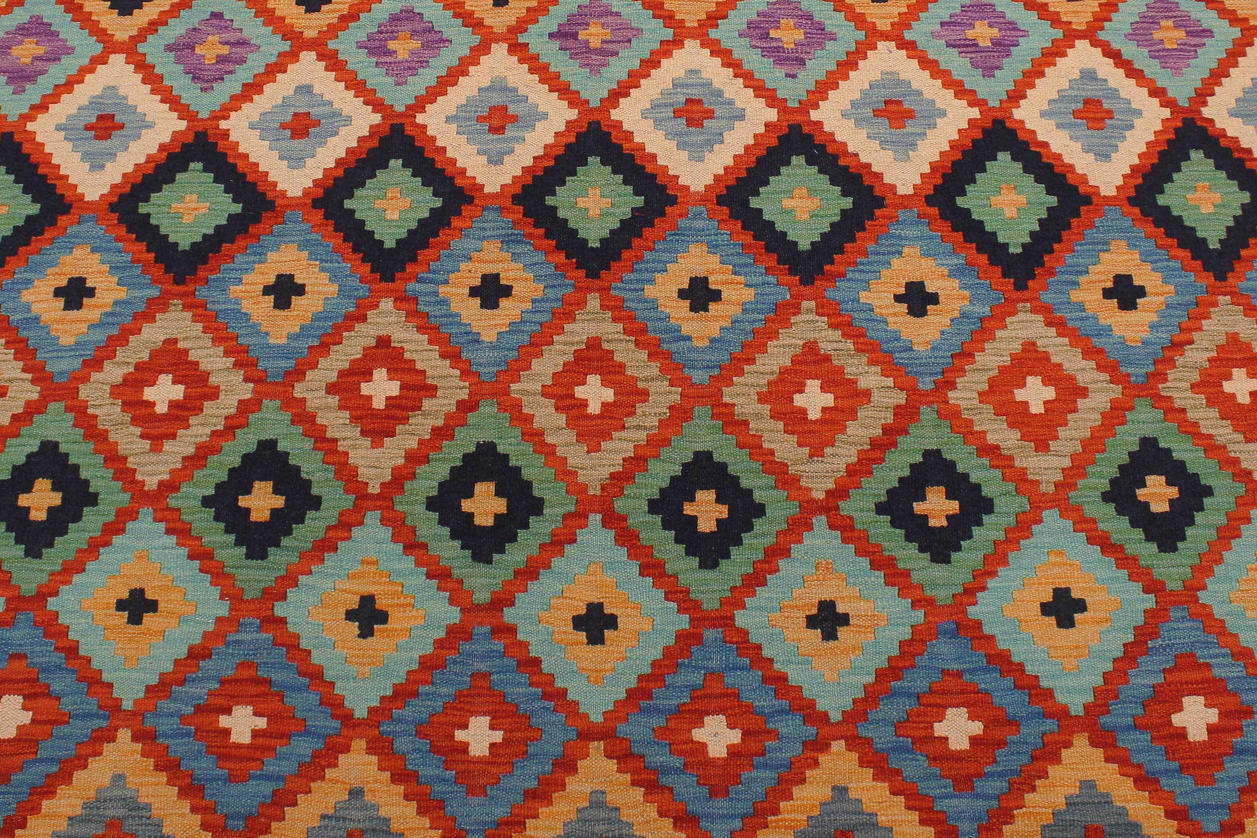 handmade Geometric Kilim Rust Blue Hand-Woven RECTANGLE 100% WOOL area rug 6 x 8
