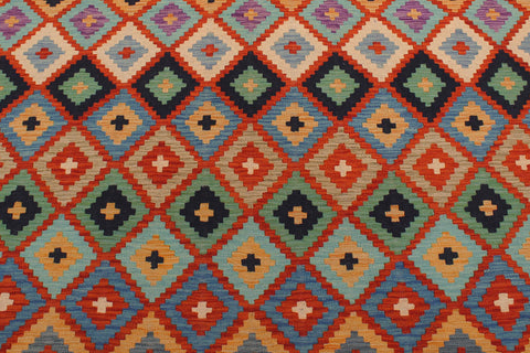 handmade Geometric Kilim Rust Blue Hand-Woven RECTANGLE 100% WOOL area rug 6 x 8