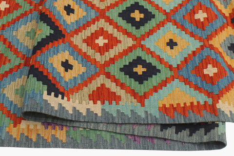 handmade Geometric Kilim Rust Blue Hand-Woven RECTANGLE 100% WOOL area rug 6 x 8