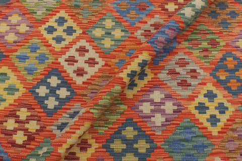 handmade Geometric Kilim Rust Blue Hand-Woven RECTANGLE 100% WOOL area rug 6 x 8