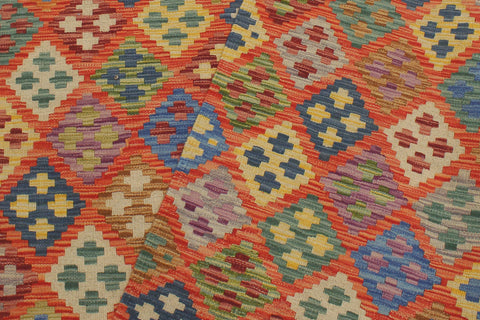 handmade Geometric Kilim Rust Blue Hand-Woven RECTANGLE 100% WOOL area rug 6 x 8