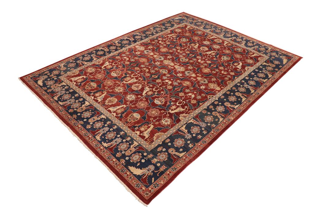handmade Traditional Lahore Drk. Red Blue Hand Knotted RECTANGLE 100% WOOL area rug 10x14