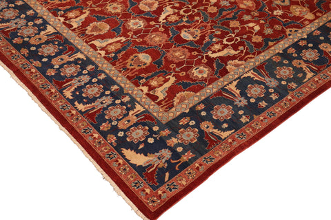 handmade Transitional Lahore Drk. Red Blue Hand Knotted RECTANGLE 100% WOOL area rug 10' x 14'