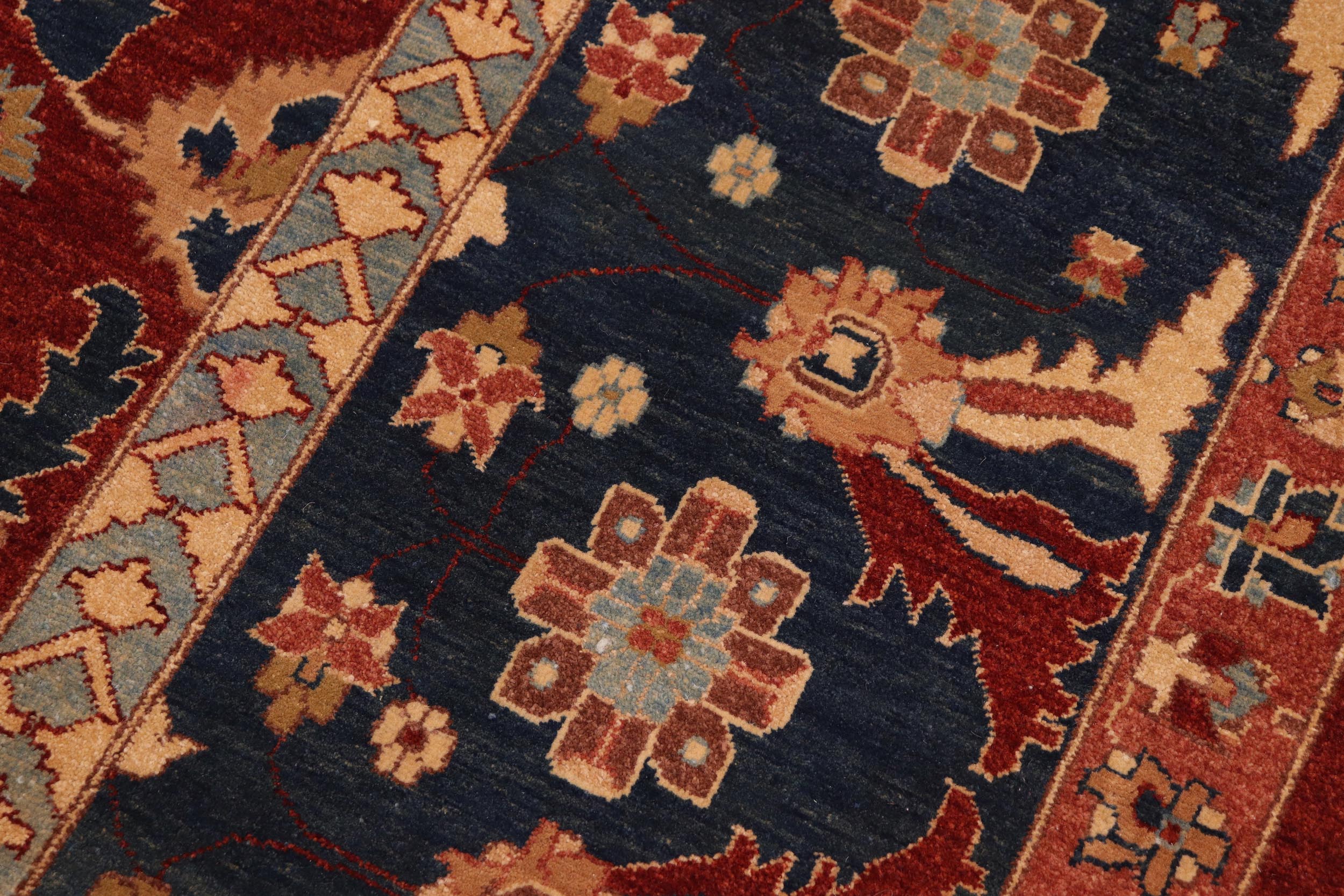 handmade Transitional Lahore Drk. Red Blue Hand Knotted RECTANGLE 100% WOOL area rug 10' x 14'