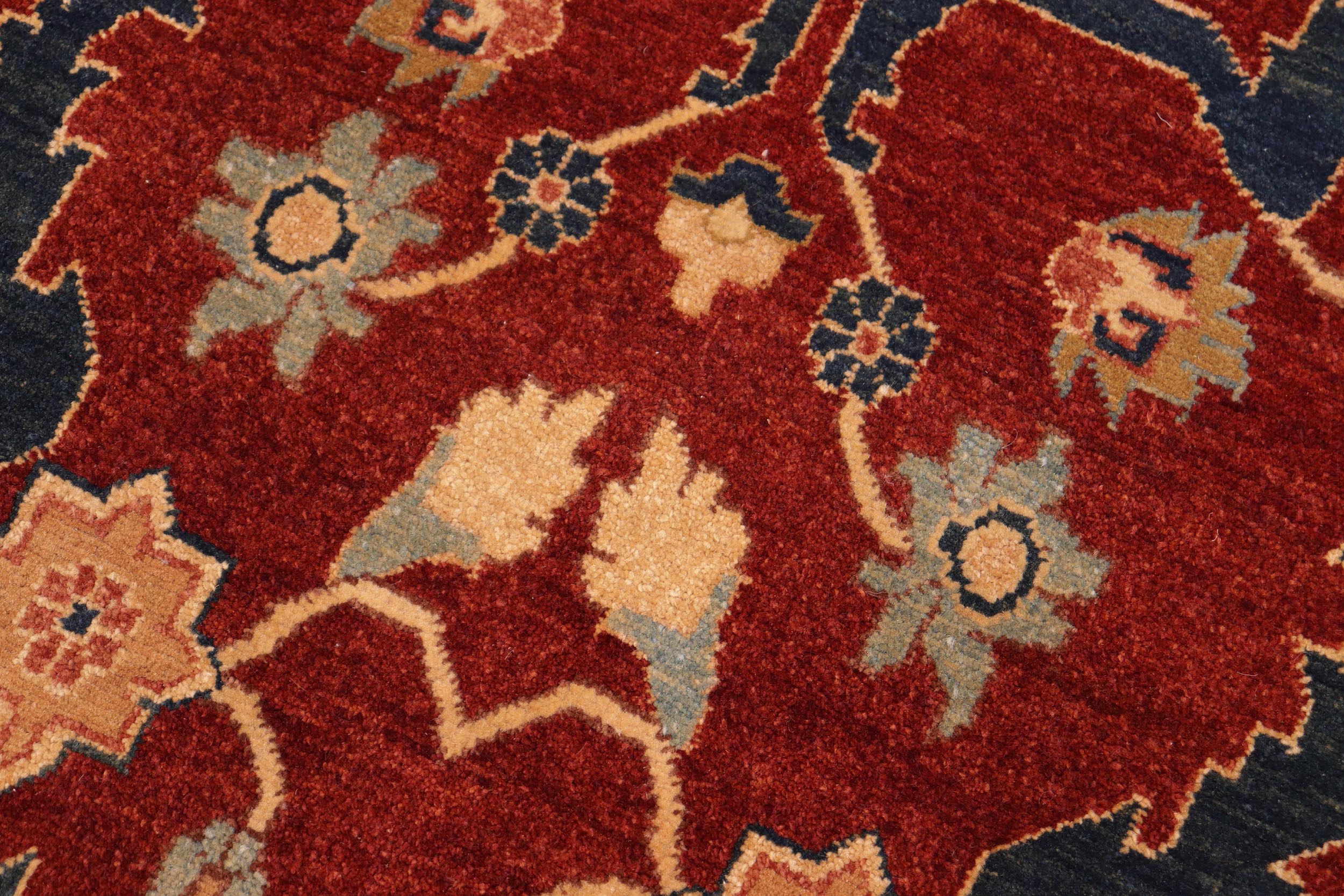 handmade Transitional Lahore Drk. Red Blue Hand Knotted RECTANGLE 100% WOOL area rug 10' x 14'