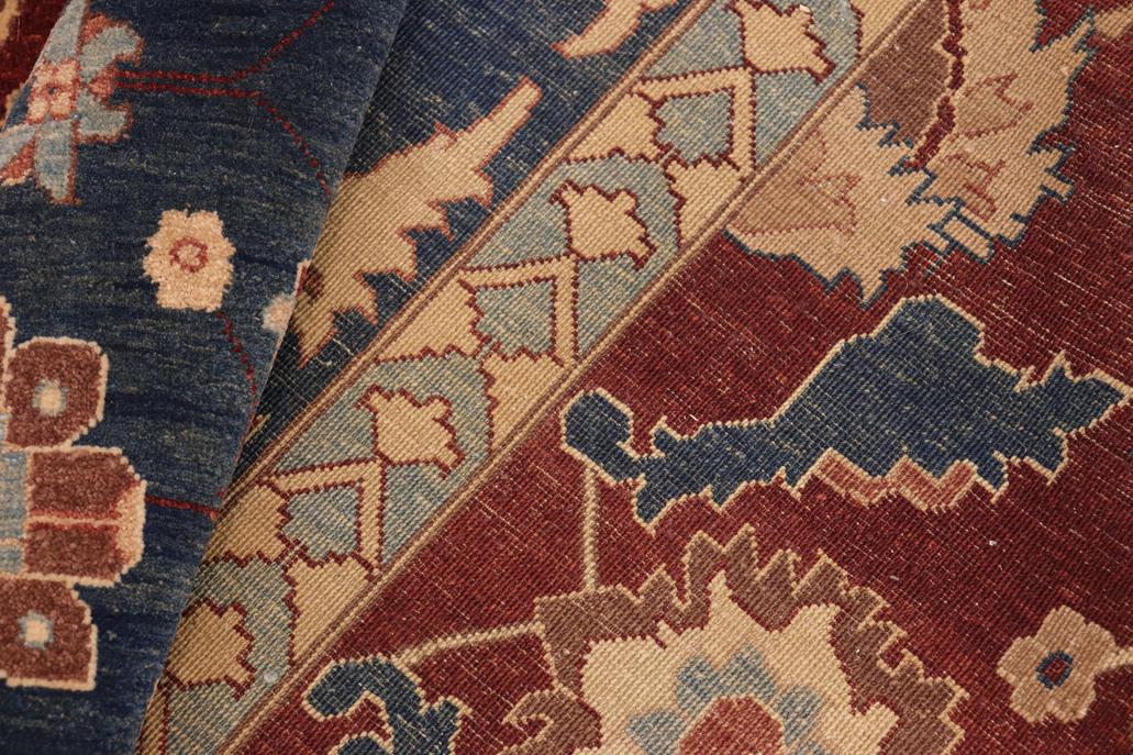 handmade Traditional Lahore Drk. Red Blue Hand Knotted RECTANGLE 100% WOOL area rug 10x14