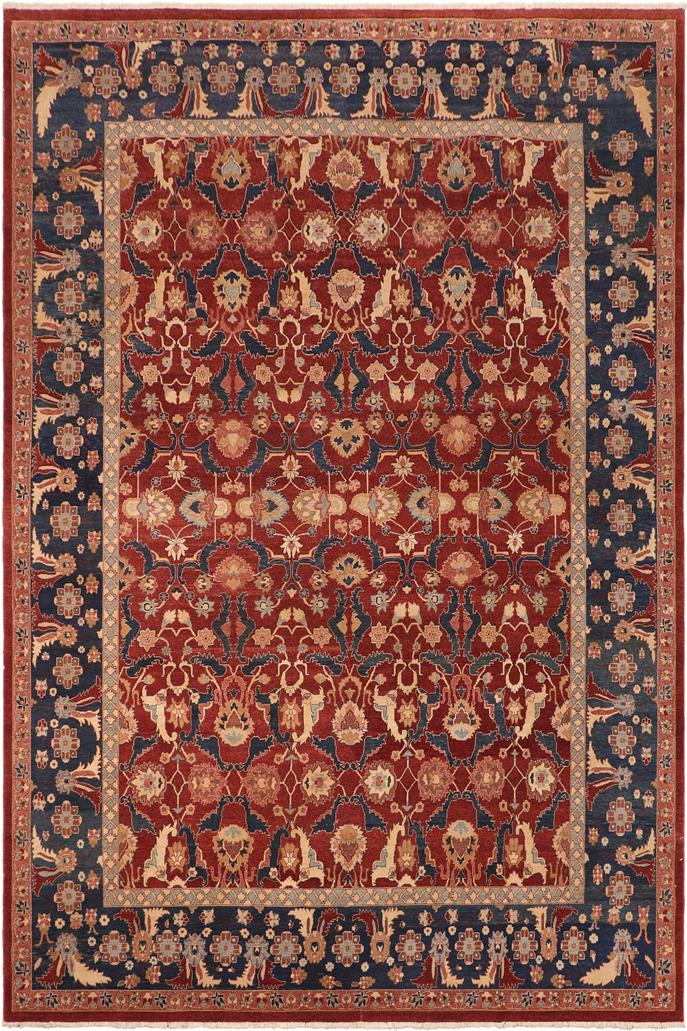 handmade Traditional Lahore Drk. Red Blue Hand Knotted RECTANGLE 100% WOOL area rug 10x14