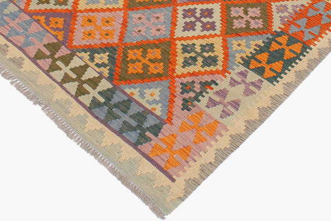 handmade Geometric Kilim Rust Beige Hand-Woven RECTANGLE 100% WOOL area rug 4 x 5