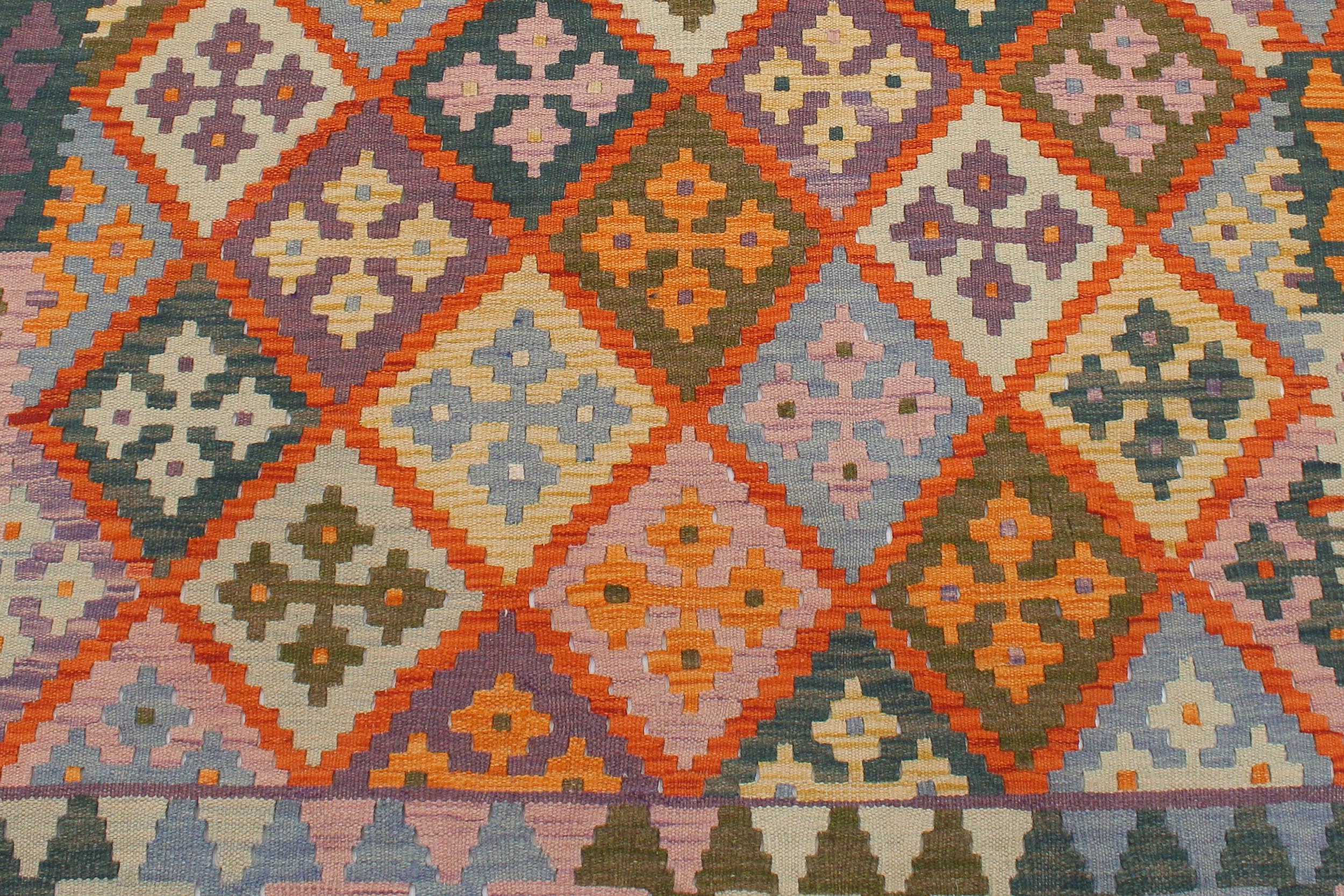 handmade Geometric Kilim Rust Beige Hand-Woven RECTANGLE 100% WOOL area rug 4 x 5