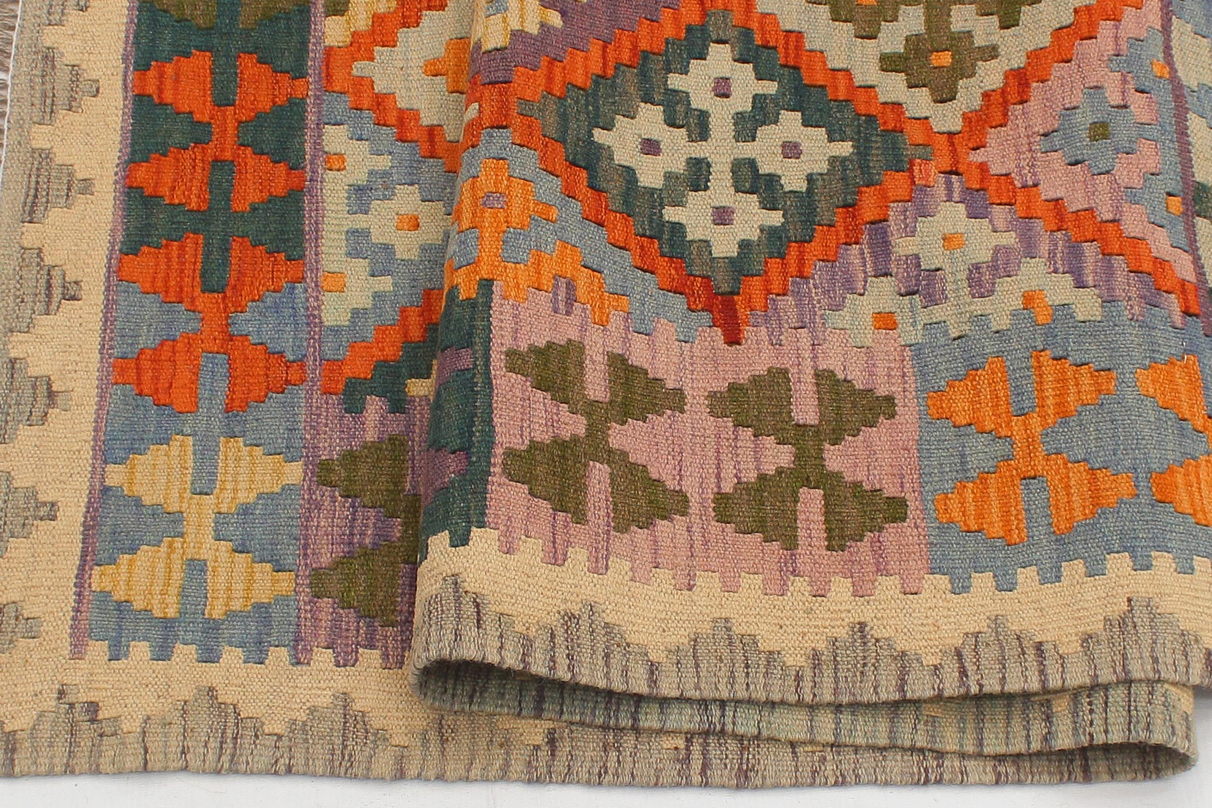 handmade Geometric Kilim Rust Beige Hand-Woven RECTANGLE 100% WOOL area rug 4 x 5