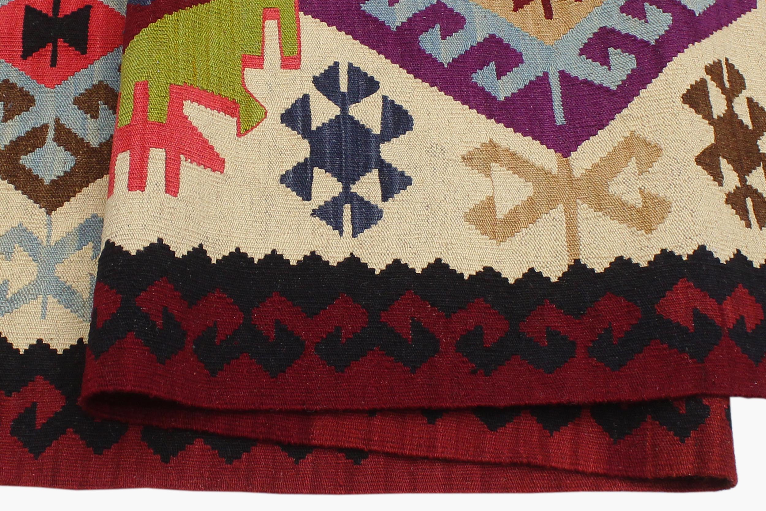 handmade Geometric Kilim Beige Red Hand-Woven RECTANGLE 100% WOOL area rug 6 x 8