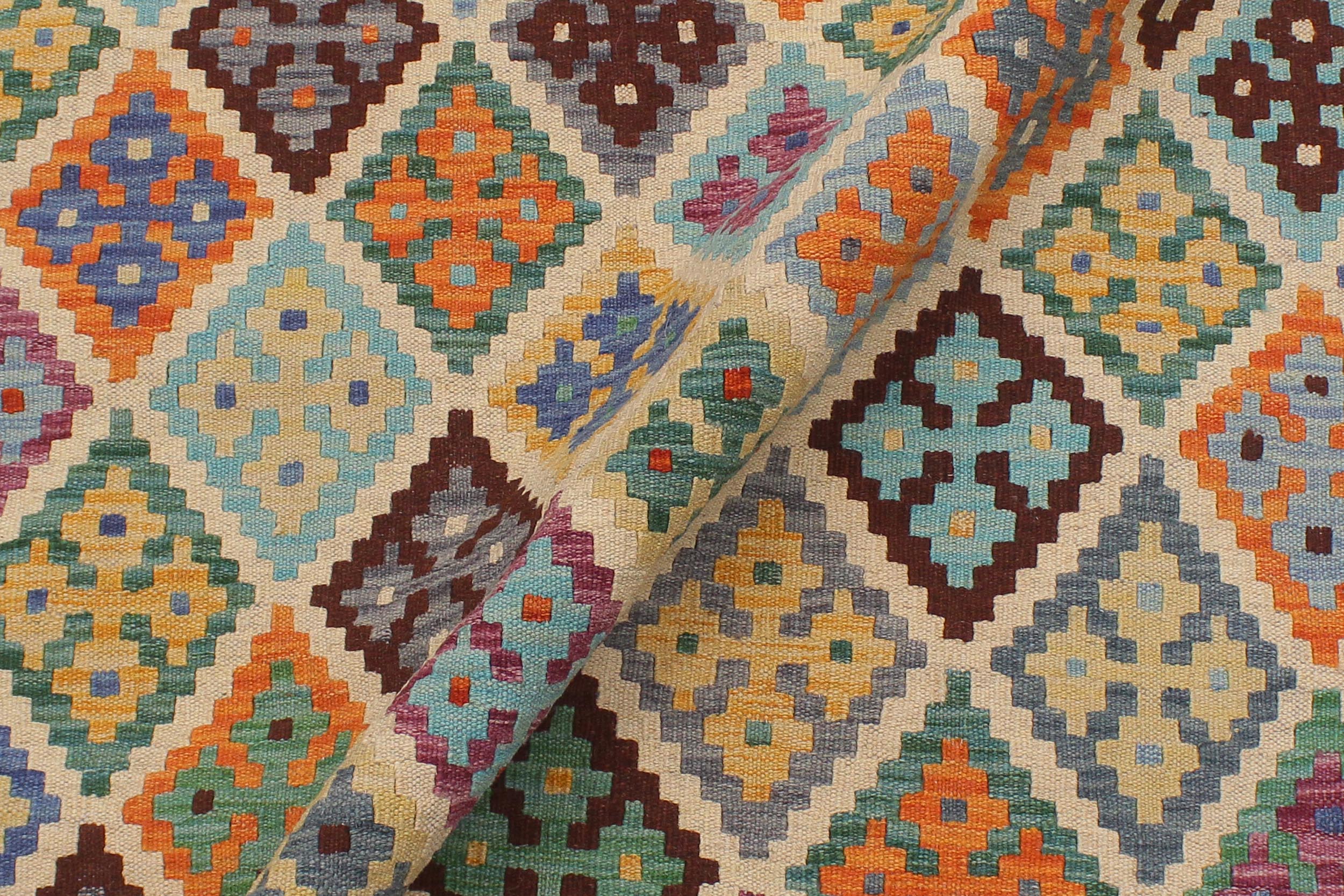 handmade Geometric Kilim Beige Rust Hand-Woven RECTANGLE 100% WOOL area rug 6 x 7