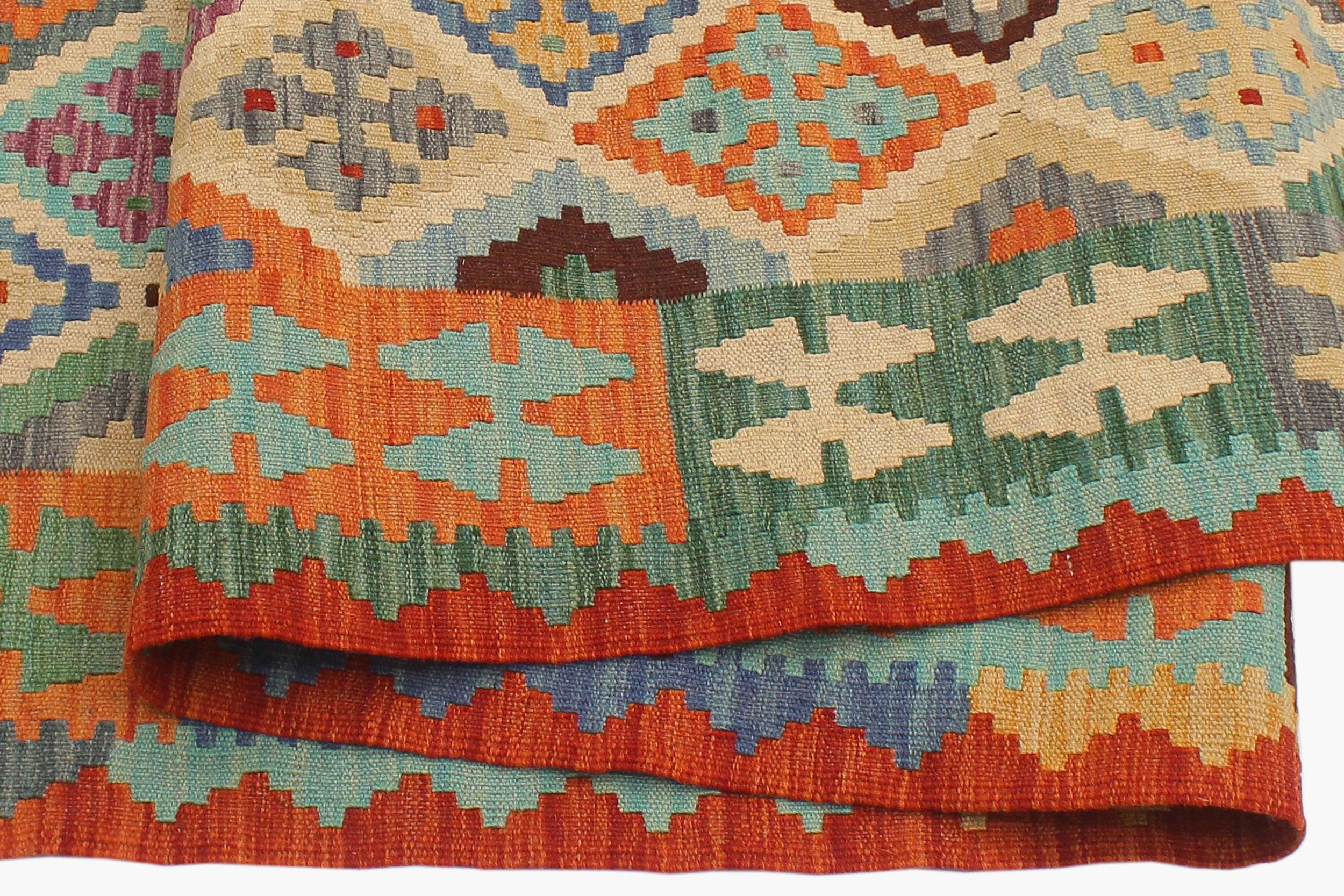 handmade Geometric Kilim Beige Rust Hand-Woven RECTANGLE 100% WOOL area rug 6 x 7