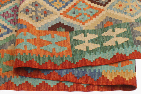 handmade Geometric Kilim Beige Rust Hand-Woven RECTANGLE 100% WOOL area rug 6 x 7