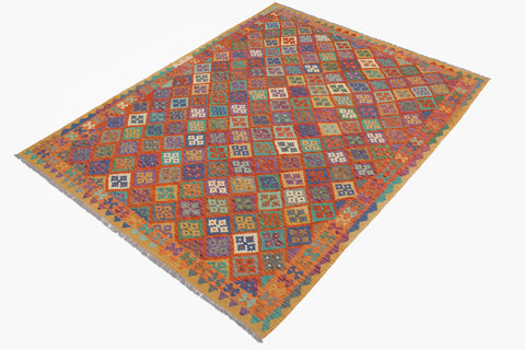 handmade Geometric Kilim Rust Gold Hand-Woven RECTANGLE 100% WOOL area rug 6 x 8