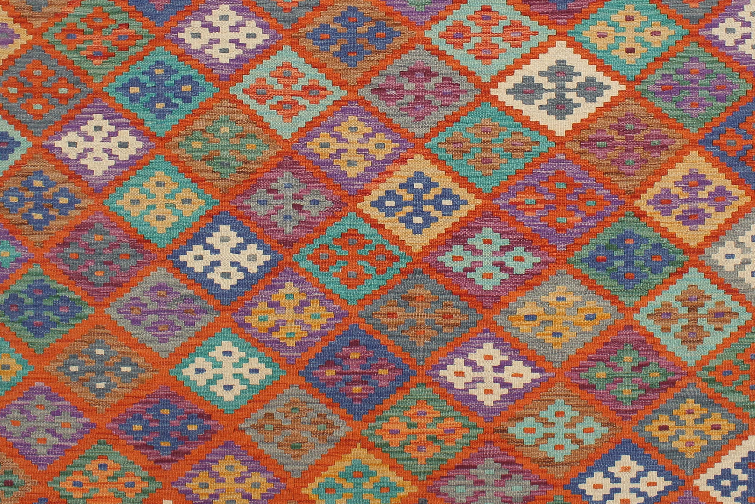 handmade Geometric Kilim Rust Gold Hand-Woven RECTANGLE 100% WOOL area rug 6 x 8
