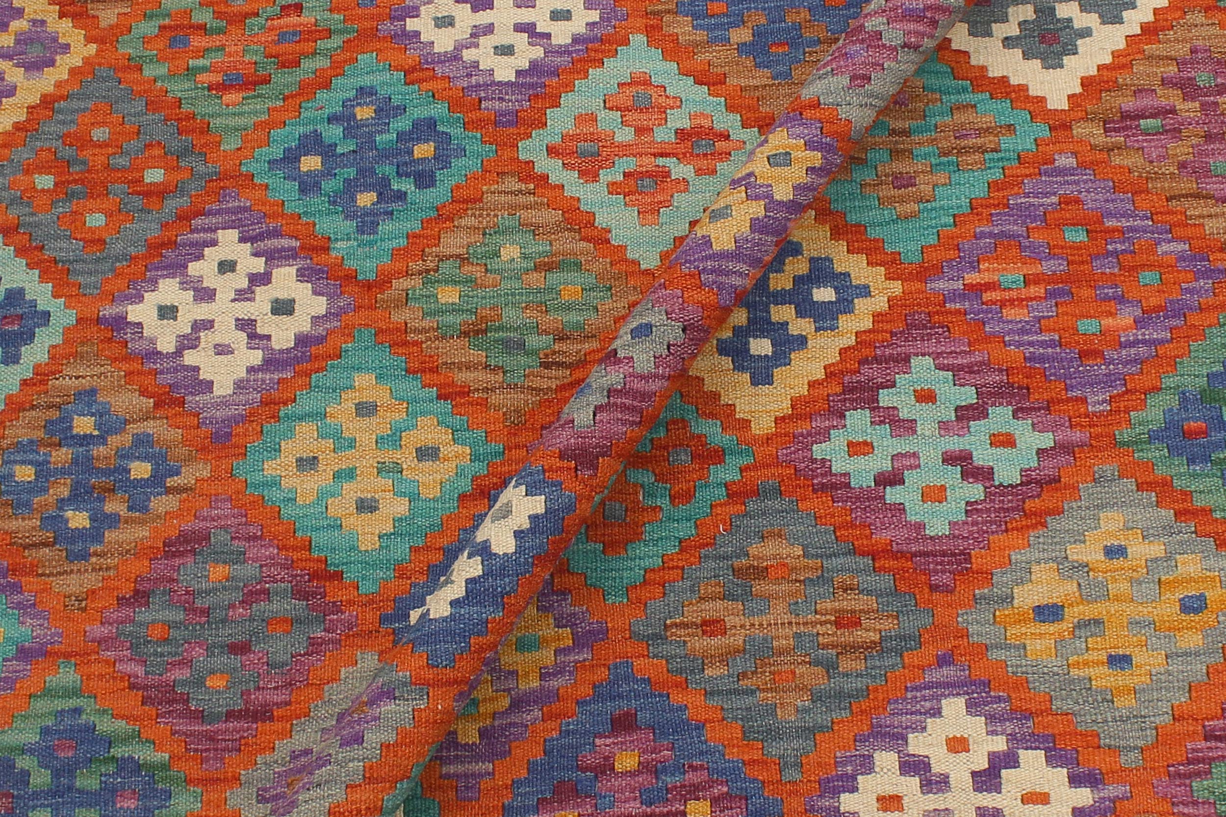 handmade Geometric Kilim Rust Gold Hand-Woven RECTANGLE 100% WOOL area rug 6 x 8