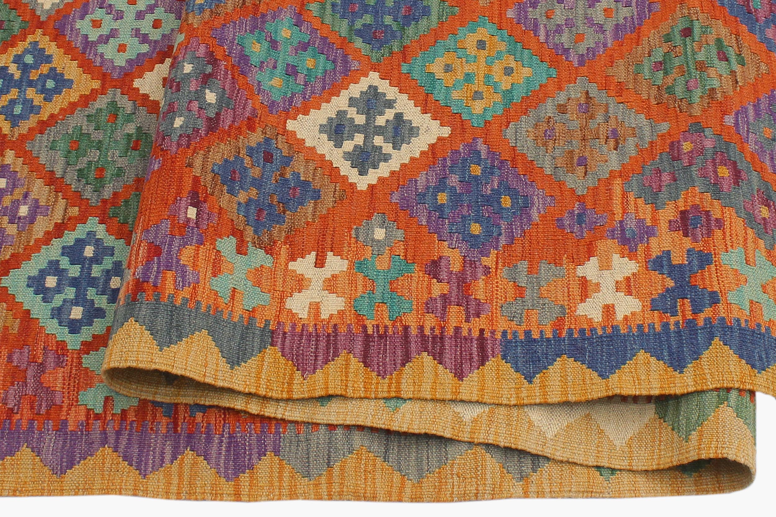 handmade Geometric Kilim Rust Gold Hand-Woven RECTANGLE 100% WOOL area rug 6 x 8