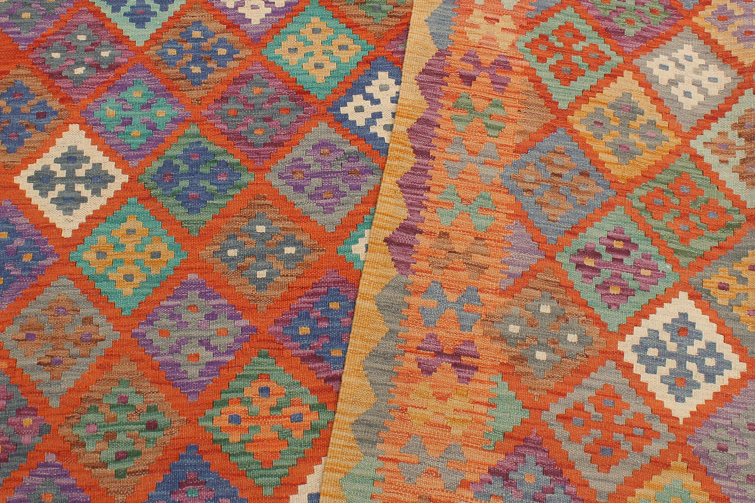 handmade Geometric Kilim Rust Gold Hand-Woven RECTANGLE 100% WOOL area rug 6 x 8