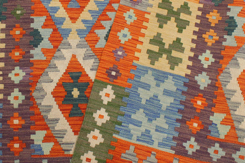 handmade Geometric Kilim Rust Blue Hand-Woven RECTANGLE 100% WOOL area rug 5 x 7