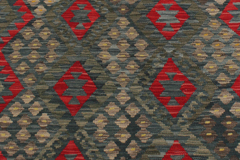 handmade Geometric Kilim Green Red Hand-Woven RECTANGLE 100% WOOL area rug 6 x 8