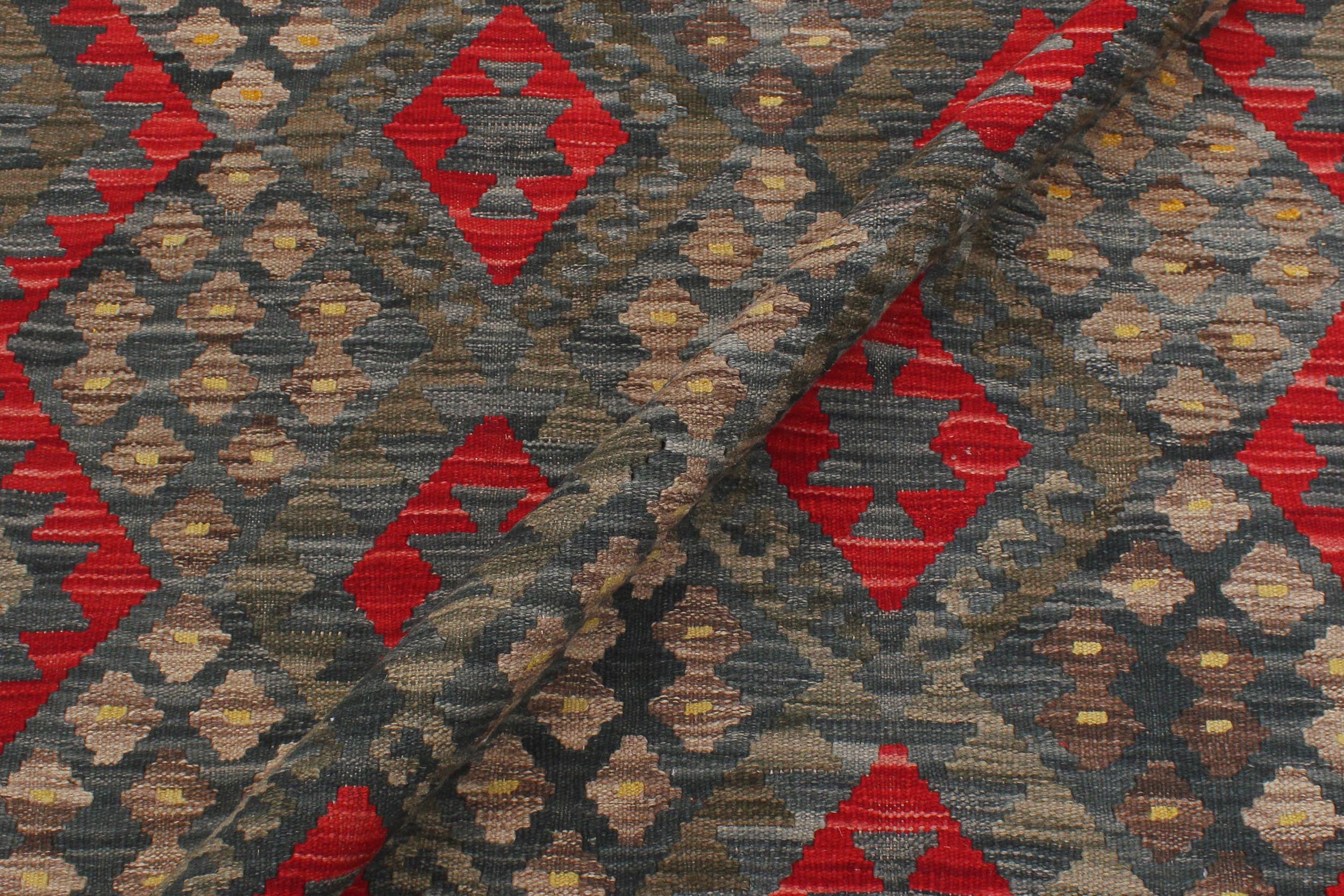 handmade Geometric Kilim Green Red Hand-Woven RECTANGLE 100% WOOL area rug 6 x 8