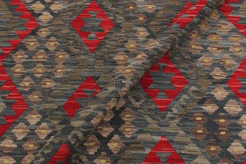 handmade Geometric Kilim Green Red Hand-Woven RECTANGLE 100% WOOL area rug 6 x 8