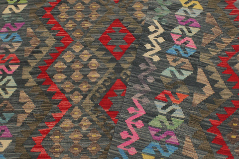 handmade Geometric Kilim Green Red Hand-Woven RECTANGLE 100% WOOL area rug 6 x 8