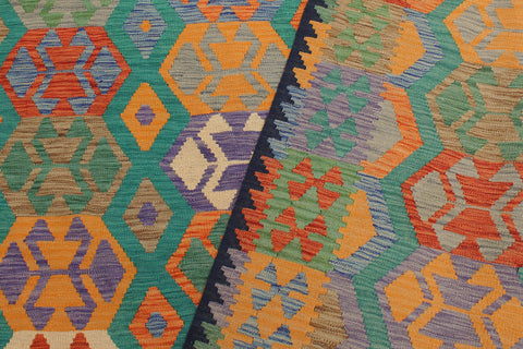 handmade Geometric Kilim Green Blue Hand-Woven RECTANGLE 100% WOOL area rug 6 x 8