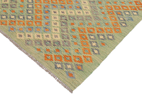 handmade Modern Kilim Green Blue Hand-Woven RECTANGLE 100% WOOL area rug 4x6