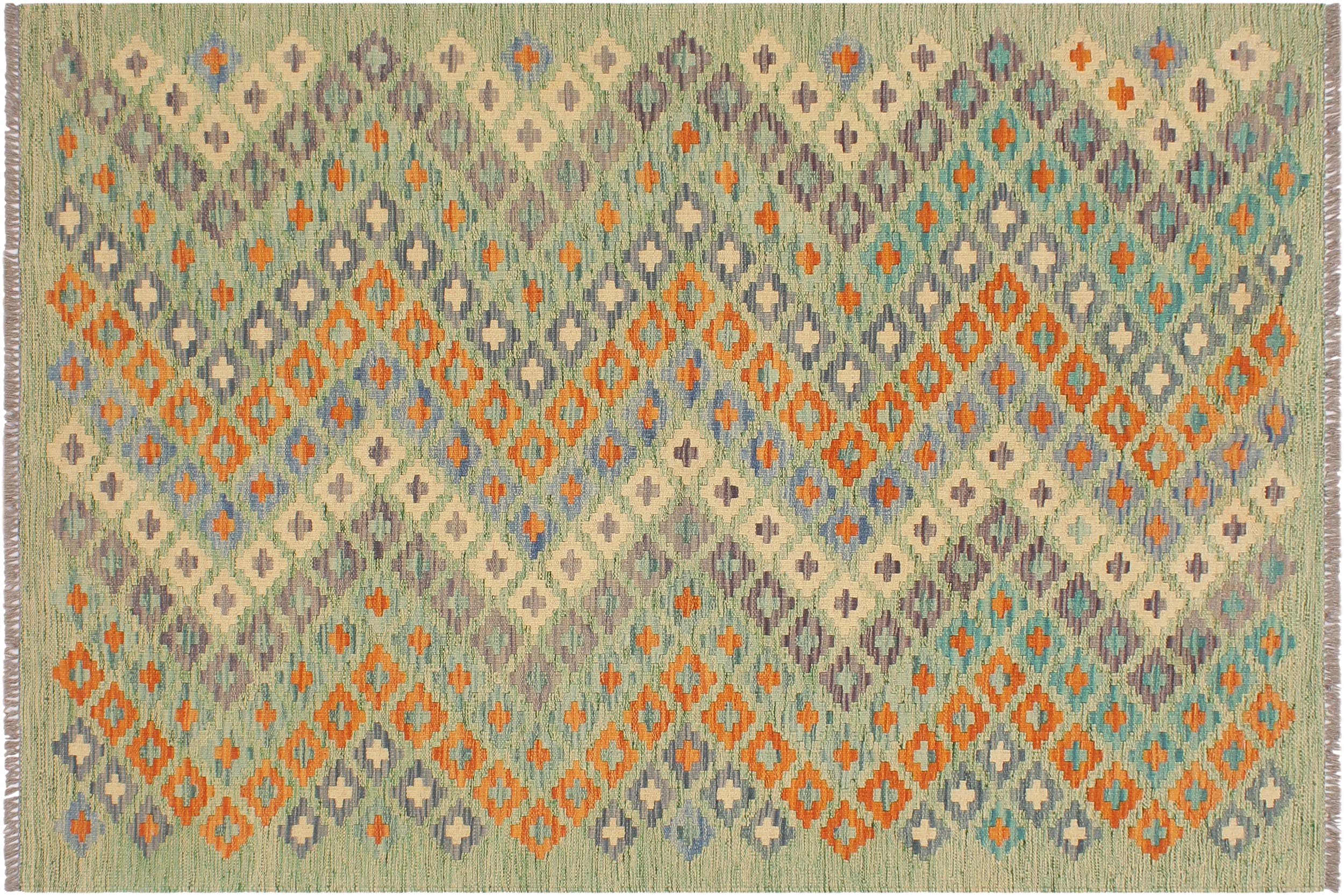 handmade Modern Kilim Green Blue Hand-Woven RECTANGLE 100% WOOL area rug 4x6