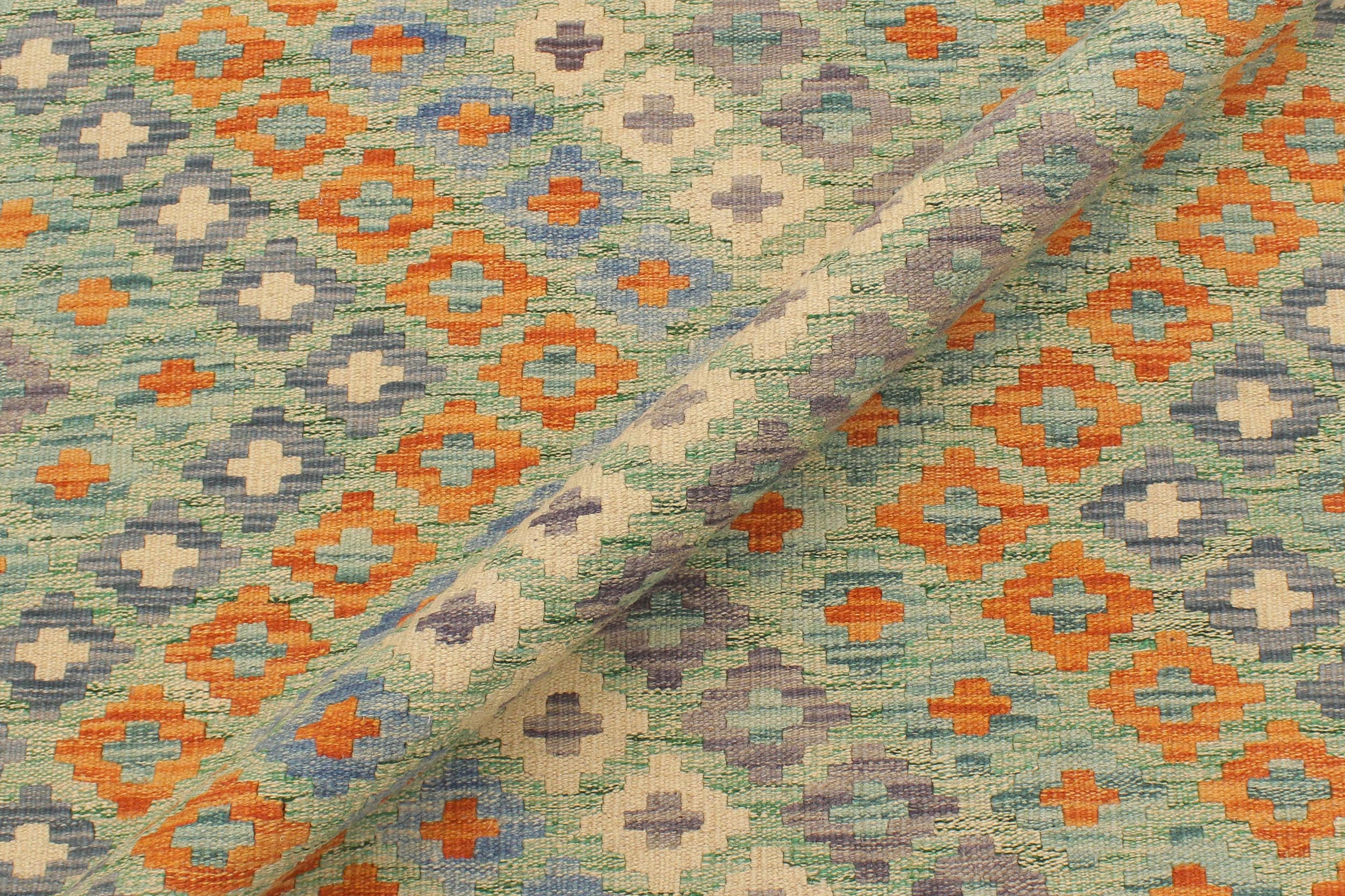 handmade Modern Kilim Green Blue Hand-Woven RECTANGLE 100% WOOL area rug 4x6