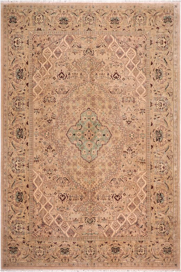 handmade Traditional  Tan Gold Hand Knotted RECTANGLE 100% WOOL area rug 10'X14'