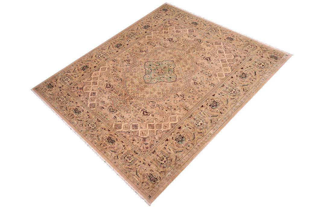 handmade Traditional  Tan Gold Hand Knotted RECTANGLE 100% WOOL area rug 10'X14'