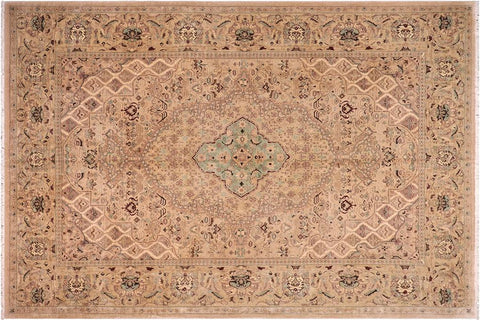 handmade Traditional  Tan Gold Hand Knotted RECTANGLE 100% WOOL area rug 10'X14'