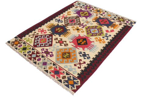handmade Geometric Kilim Beige Red Hand-Woven RECTANGLE 100% WOOL area rug 4 x 6