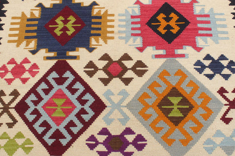handmade Geometric Kilim Beige Red Hand-Woven RECTANGLE 100% WOOL area rug 4 x 6