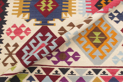 handmade Geometric Kilim Beige Red Hand-Woven RECTANGLE 100% WOOL area rug 4 x 6