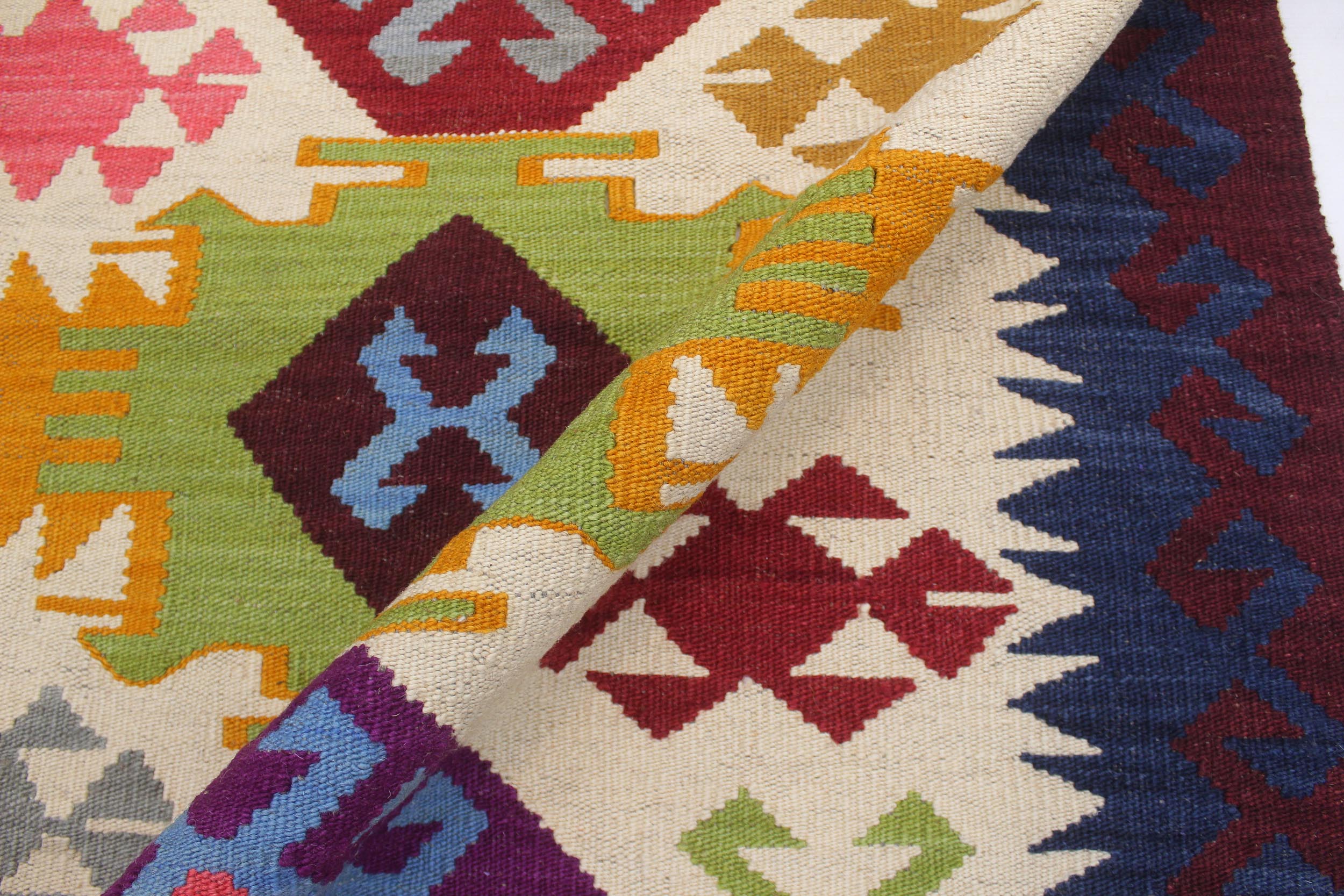 handmade Geometric Kilim Beige Red Hand-Woven RECTANGLE 100% WOOL area rug 4' x 5'