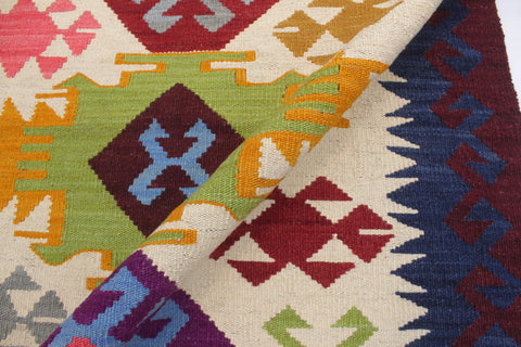 handmade Geometric Kilim Beige Red Hand-Woven RECTANGLE 100% WOOL area rug 4' x 5'