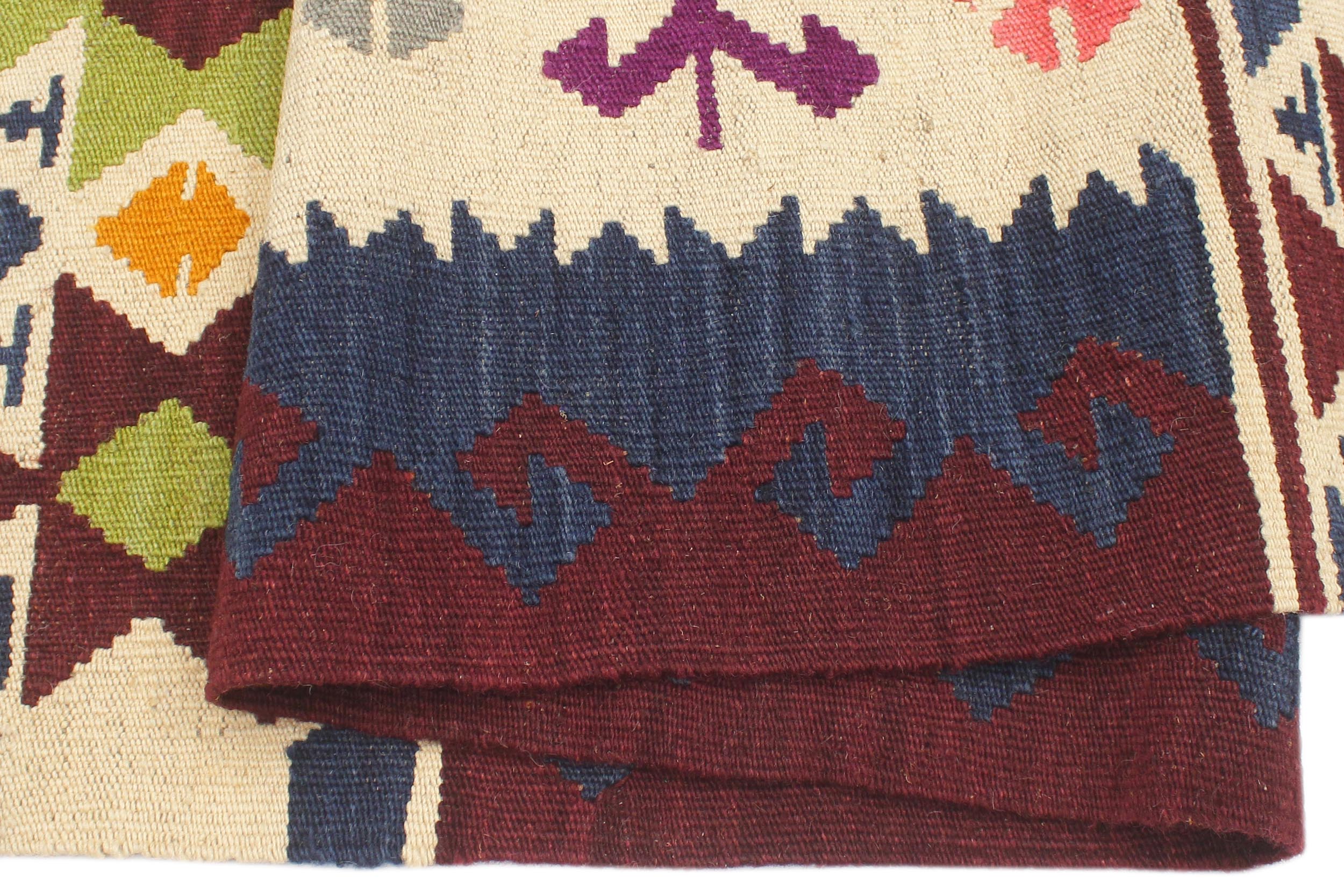 handmade Geometric Kilim Beige Red Hand-Woven RECTANGLE 100% WOOL area rug 4' x 5'